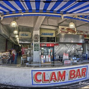Photographie de Coney Island, Brooklyn New yorkClam Bar, promenade, couleur bleu de l&#39;été, Astroland, Art mural, décoration murale