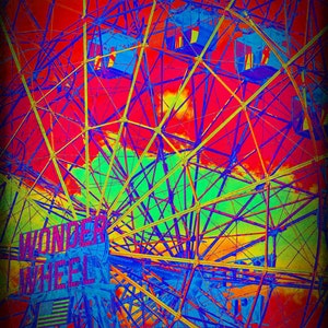 Coney Island Print,Neon Kids Room Decor,Black &White,Wonder Wheel,Astroland Amusement park,FerrisWheel Brooklyn Summer Wall art, wall decor