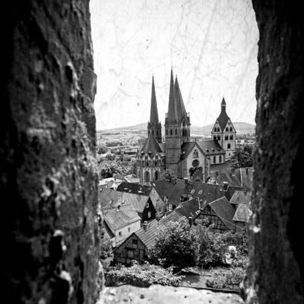 German Landscape Photography,Picture,Print,Gelnhausen Hessen,Germany Photography,Fachwerk hausterra,Medievel Rustic Print,Frankfurt,church