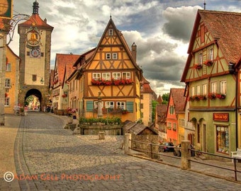 Rothenburg ob der Tauber Photo, Germany Photograph ,Romantic streets, Medieval, Fachwerk haus, cobblestone streets, colorful HDR Photo