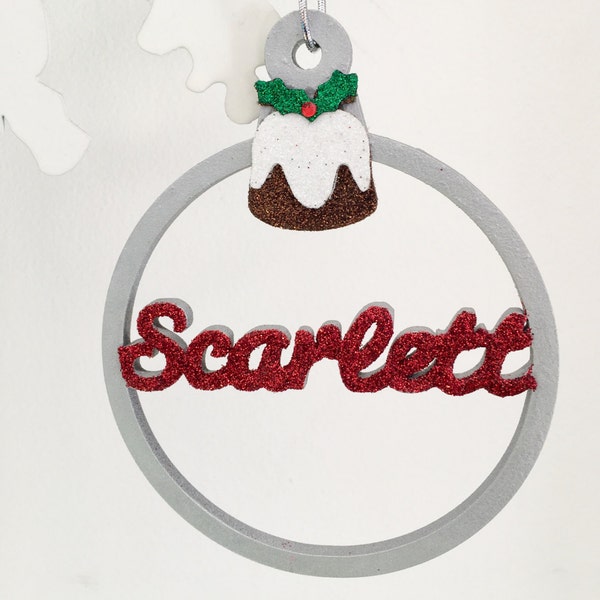Personalized Christmas Bauble: Silver Wooden Name Ornament