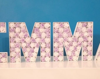 Party centrepiece name sign, Lilac and white decoration, Gift for Mum