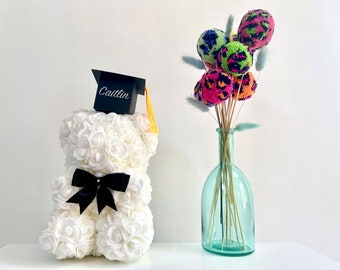 Personalized Graduation Rose Bear: Keepsake Flower Teddy Bear
