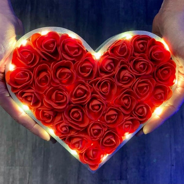 Valentine's Gift for Her, Rose Filled Heart, Valentine's Day Decor, Valentine's Love Heart, Fillable Wooden Heart, Red Rose Love Heart