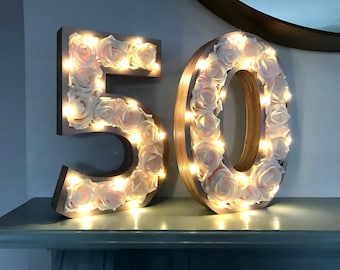 50th birthday decorations, Light Up Number 50, Large Floral Numbers, 50th Birthday Party