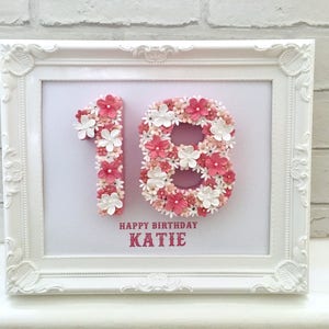 Floral 18th Birthday Gift: Personalized Number Frame Keepsake