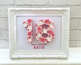 18th birthday idea, 18th birthday gift, Gift for 18th, Happy 18th birthday, Floral table numbers, Floral number frame, Special birthday gift