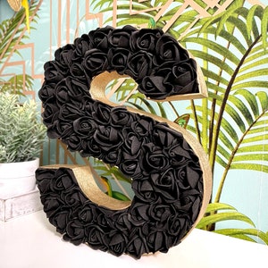 Black and gold decor, Gothic inspired room decor, Black rose letter, Gold room decoration, Alternative wedding decor, Dramatic home decor