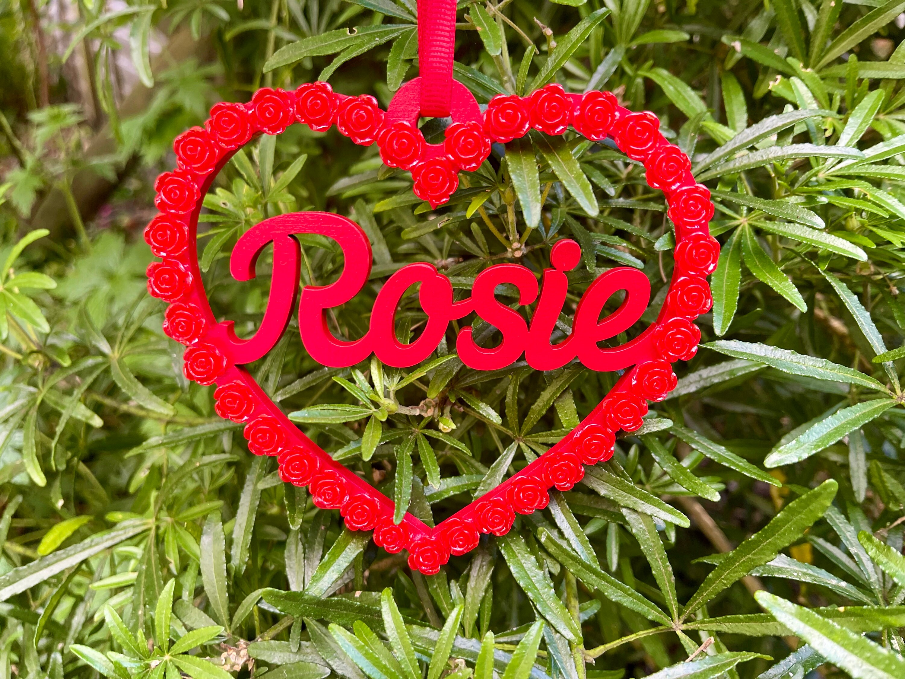 Rosie Name Heart Decoration: Red Rose Embellished Gift - Etsy