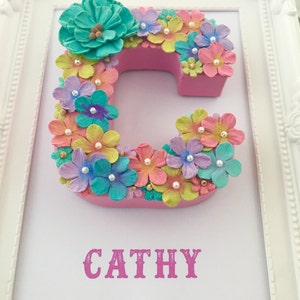 Multicoloured Floral Letter, Floral name decor, Gift for best friend, Framed initial, Floral art, Gift for sister, Personalised name frame image 3