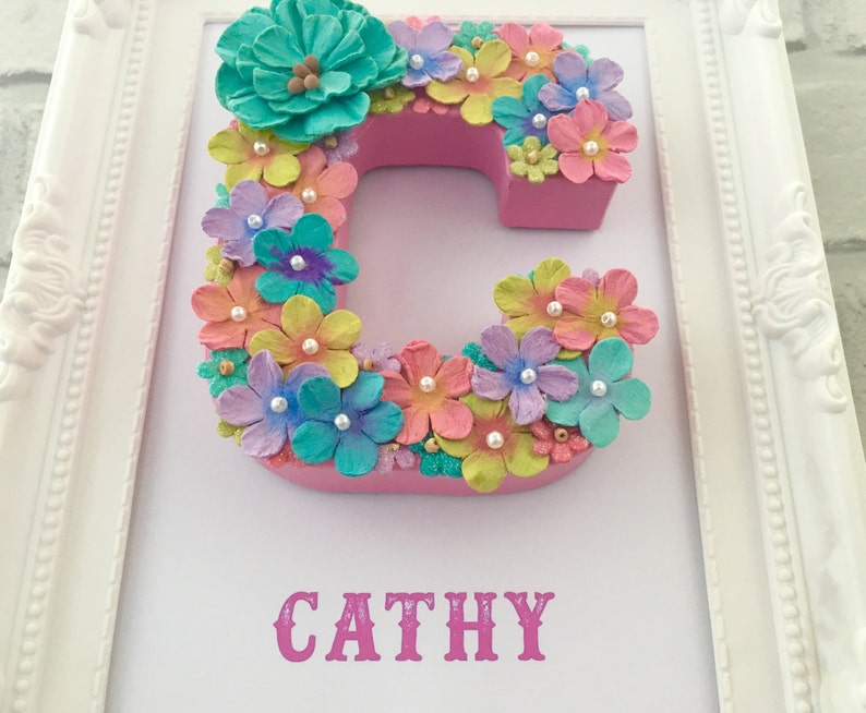 Multicoloured Floral Letter, Floral name decor, Gift for best friend, Framed initial, Floral art, Gift for sister, Personalised name frame image 3