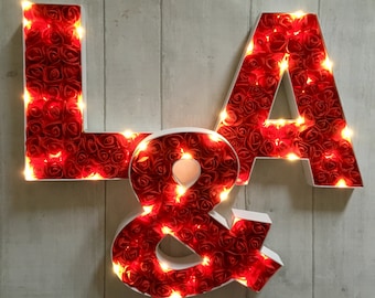 Red Rose LED Light Up Letters, Proposal Engagement Decor, Marquee Sign Wedding, Romantic Props