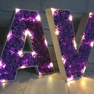 Purple rose bedroom decor, Purple home decor, Purple light up letter, Purple night light image 4