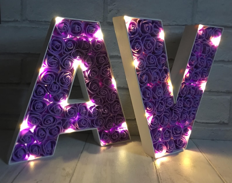 Purple rose bedroom decor, Purple home decor, Purple light up letter, Purple night light image 4