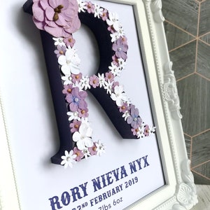 Personalised floral sign, White and lilac flower initial, Flower monogram image 3