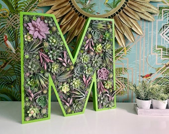 Faux Succulents for Home Decor, Artificial Succulent Filled Letter, Customized Home Decor, Rustic Wall Art