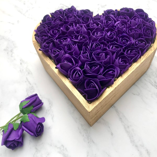 Fillable Wooden Heart, Purple and gold floral heart, Flower filled heart, Wooden heart decoration, Heart shaped ornament, Rose Heart