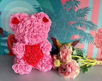 Gift for Mother's Day, Mother's Day Gift, Gift for Mum, Pink Flower Bear, Everlasting Rose Bear