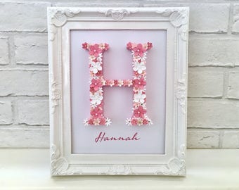 Vintage style frame, Country home decor, Floral name sign, Baby shower gift, Farmhouse nursery decor, Floral home decor, Goddaughter gift