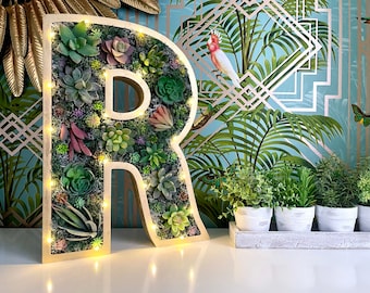 Succulent Initial: 50cm Wooden Letter with Artificial Succulents