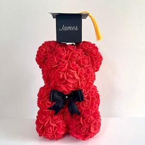 Personalised Graduation Rose Bear, Flower Bear, Graduation Gifts, Personalised Graduation Gifts Red