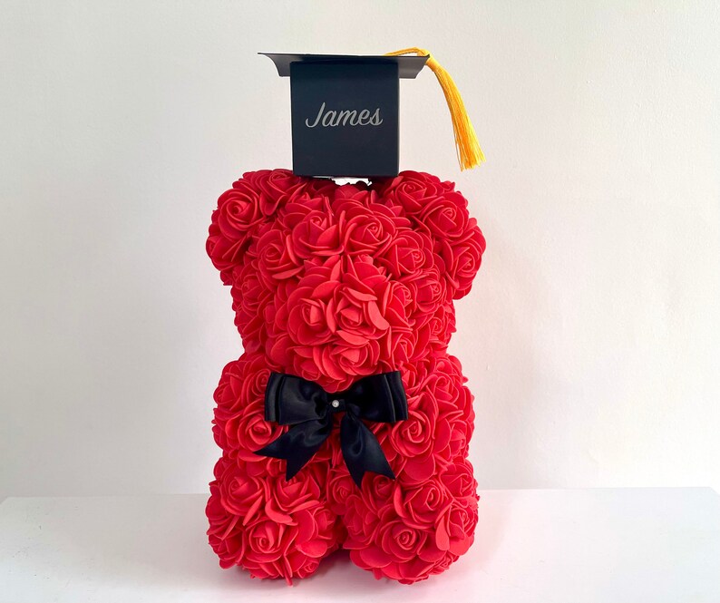 Personalised Graduation Rose Bear, Flower Bear, Graduation Gifts, Personalised Graduation Gifts Red