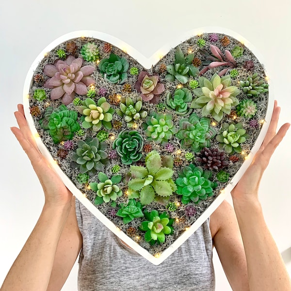 Artificial succulents, Giant heart shaped decoration, Succulent filled heart, Large wooden heart decoration, Fillable Wooden Heart