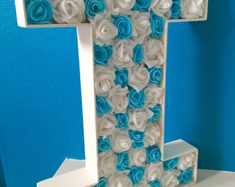 Wooden Floral Letter, Large freestanding letter, Rose filled initial