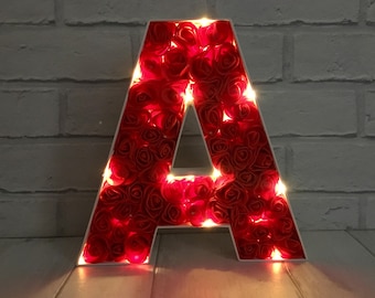 Red rose light up letter, Red bedroom decor, Irish wedding blessing, Irish wedding decor, Bride and Groom sign, Bride and Groom centrepiece