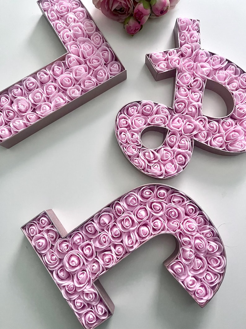 Rose Gold Floral Letters - Custom Foam Letter Decor Filled With Pink ...