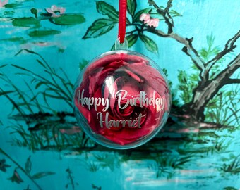 Personalised Birthday Gift, Happy Birthday Bauble, Birthday Gift for Her, Birthday Gift for Him, Red Rose Gift