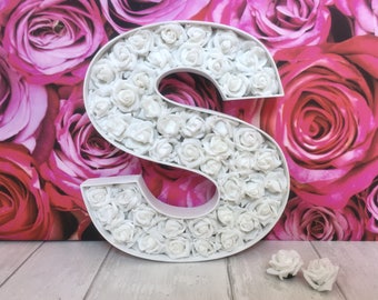 White Floral sign, Floral nursery decor, Floral wedding sign, White Wedding initials, Rose wedding decor, White floral decor, White roses