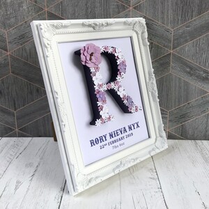 Personalised floral sign, White and lilac flower initial, Flower monogram image 2