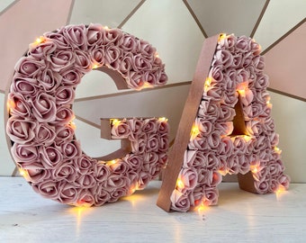 Blush pink rose flower letters, Pink rose initials, Rose gold home decor, Blush Bride