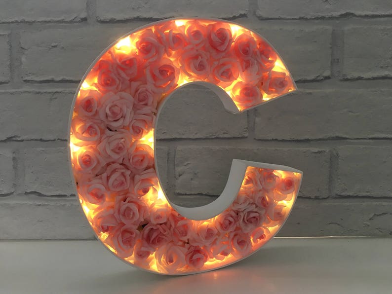 Light up gift for her, Light up marquee letter, Rose filled light up letter, Letter lights, Light up wedding decor, Marquee letter light image 5