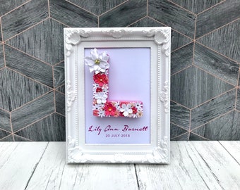 Baby girl nursery, Newborn nursery decor, Baby room decor, Baby announcement frame, New baby gift, Gift from Auntie, Gift for Niece