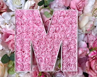 Pink Home Decor, Pink Rose Initial, Pink Flower Letter, Large floral letters, Gift for her,