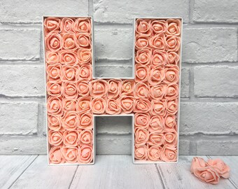 Peach Rose Light Up Letter: Nursery Decor, Initial Nightlight