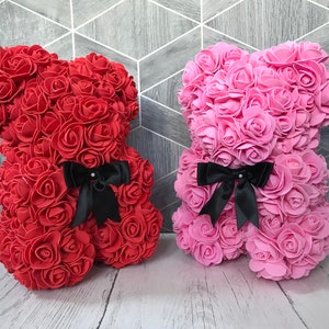 Valentine's gift for her, Red Rose Bear, Flower Bear, Gift for girlfriend, Gift for Boyfriend, Valentine Home Decor