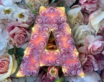 Pink Home Decor, Pink Rose Initial, Pink Flower Letter, Large floral letters, Gift for her,