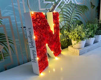 Personalised Valentine's Day Gift, Personalised Gift for Her, Red Rose Decoration, Floral Letters, Happy Valentine's Day