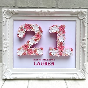 Personalized 21st Birthday Gift: Floral Number Frame Keepsake
