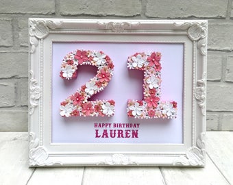 Personalized 21st Birthday Gift: Floral Number Frame Keepsake