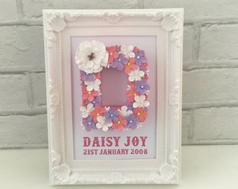 Personalized Floral Name Frame: Keepsake Gift, Country Home Decor