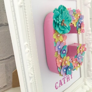 Multicoloured Floral Letter, Floral name decor, Gift for best friend, Framed initial, Floral art, Gift for sister, Personalised name frame image 4