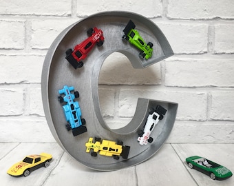 Men's car gift, Husband gift idea, Brother gift idea, Racing car gift for him, Silver letter C, Boyfriend car gift, Office car decor