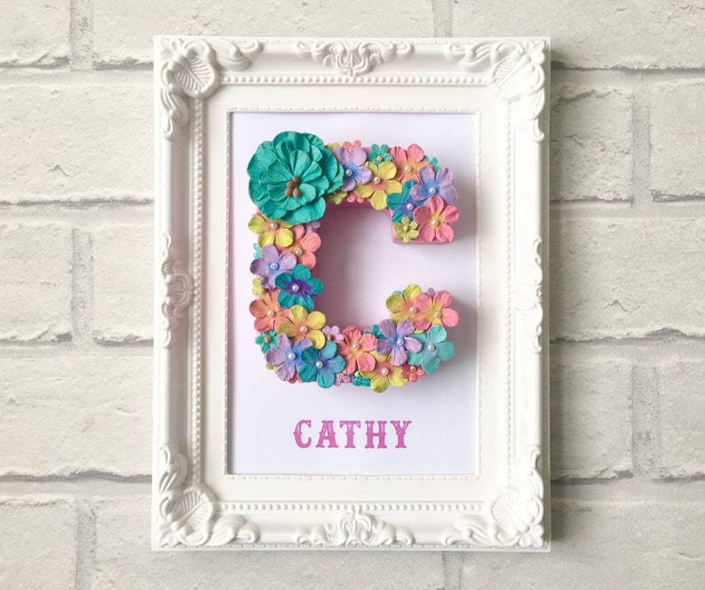 Multicoloured Floral Letter, Floral name decor, Gift for best friend, Framed initial, Floral art, Gift for sister, Personalised name frame image 5