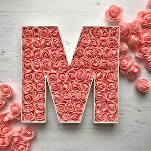 Coral flower decor, Coral large letter, Coral wedding decor, Large letter M, Coral home decor, Coral bedroom decor, Gift for best friend image 1