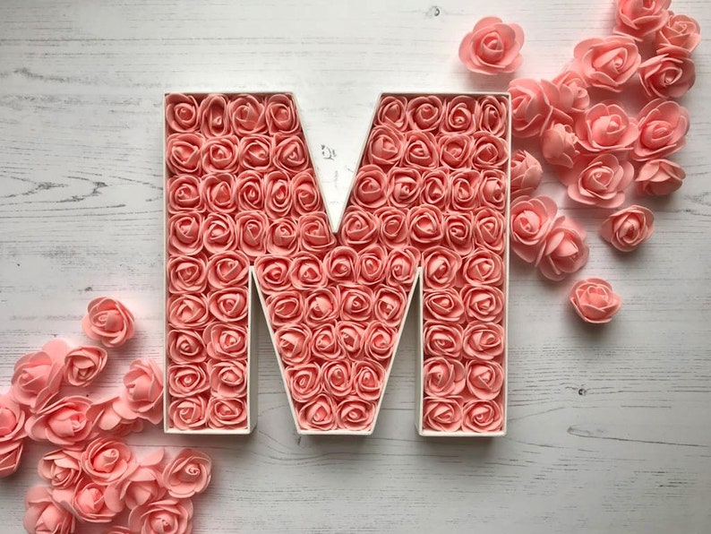 Coral flower decor, Coral large letter, Coral wedding decor, Large letter M, Coral home decor, Coral bedroom decor, Gift for best friend image 1