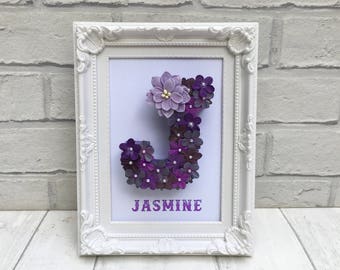 Purple Floral Initial Frame: Personalized Name Gift